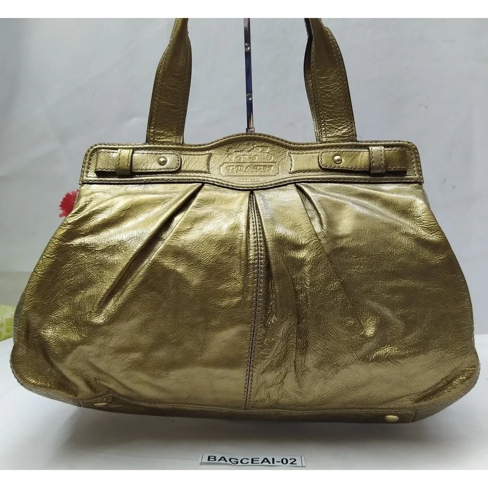 Coach Garnet Metallic Gold Leather Turnlock Double Handle Satchel Shoulder Bag
